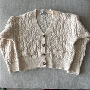 Zara Beige Textured Cardigan
